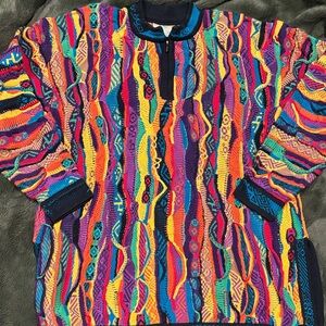 COOGI vintage Multicolor Zip-Up Sweater — Bright Rainbow Stripes
